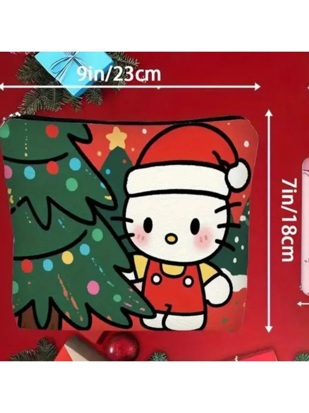 Sanrio Hello Kitty Christmas Cosmetic Bag - Red and Green - Picture 2 of 4